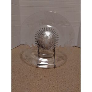 10 1/2" Etched Glass Clear Glass Antique Dish